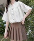 Vネックフリルブラウス 花柄刺しゅう夏服 レディース 半袖薄手 シャツブラウス 体型カバートップス きれいめ 大人可愛い フェミニン服 着やせ 人気ゆったりシャツ 83FENYUN-001