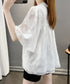 Vネックフリルブラウス 花柄刺しゅう夏服 レディース 半袖薄手 シャツブラウス 体型カバートップス きれいめ 大人可愛い フェミニン服 着やせ 人気ゆったりシャツ 83FENYUN-001