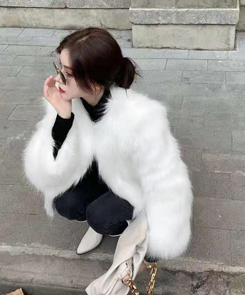 エコファーコート ファージャケット 冬服 レディース もこもこ フェイクファーアウター 高見え 暖かい 中綿入りコート ショート丈羽織り ふわふわ 秋冬韓国 上品 83FYMEI-001