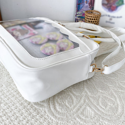 痛バッグ ショルダースクールバッグ高校生 可愛い 2WAY スクールBAG 肩掛け PUレザー 斜め掛けかばん クリア 学生カバン トートバッグ通学バッグA4韓国 83HANC-001