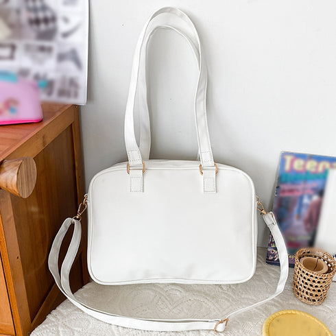 痛バッグ ショルダースクールバッグ高校生 可愛い 2WAY スクールBAG 肩掛け PUレザー 斜め掛けかばん クリア 学生カバン トートバッグ通学バッグA4韓国 83HANC-001