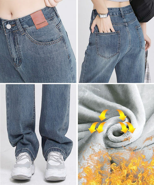 裏起毛デニムパンツ 暖かいジーンズ 厚手 ハイウエストストレートパンツ レディース裏ボアロングパンツ カジュアル 美脚脚長レトロデニム 着やせ あったかパンツ秋冬 83HSHUNI-001