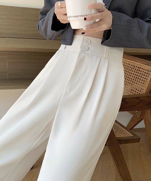 ワイドパンツ ツータックスラックスパンツ レディース ダブルボタンストレートパンツ オフィスカジュアル 着やせロングパンツ ハイウエストイージーパンツ バックゴム 83JIAYANG-001