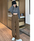 ワイドパンツ ツータックスラックスパンツ レディース ダブルボタンストレートパンツ オフィスカジュアル 着やせロングパンツ ハイウエストイージーパンツ バックゴム 83JIAYANG-001