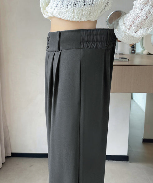 ワイドパンツ ツータックスラックスパンツ レディース ダブルボタンストレートパンツ オフィスカジュアル 着やせロングパンツ ハイウエストイージーパンツ バックゴム 83JIAYANG-001