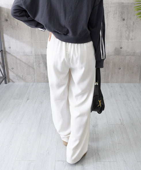 ワイドパンツ ツータックスラックスパンツ レディース ダブルボタンストレートパンツ オフィスカジュアル 着やせロングパンツ ハイウエストイージーパンツ バックゴム 83JIAYANG-001