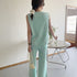 サマーニットセットアップ 冷感タッチ薄手 レディース 2点ニットセット オフィスカジュアル セットアップ ノースリーブ ベスト 体型カバー ワイドパンツ きれいめ 83JINXIU-002