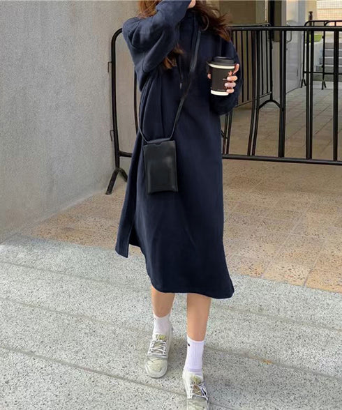 裏起毛 ロングパーカーワンピース 着やせ レディース 大人カジュアル ロングワンピース 体型カバー サイドスリット ゆったりフーディーワンピース スウェットワンピ 83JIXI-002