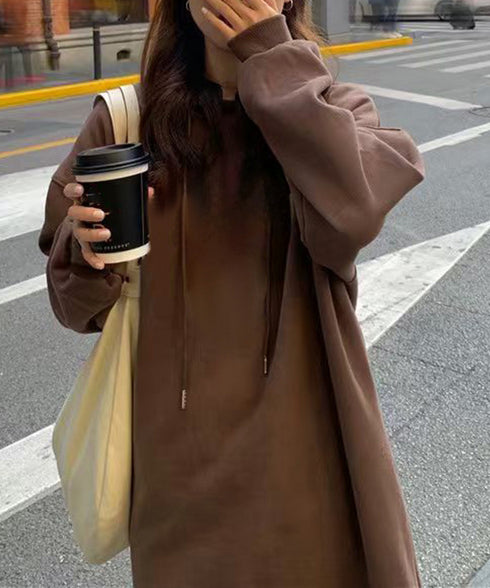 裏起毛 ロングパーカーワンピース 着やせ レディース 大人カジュアル ロングワンピース 体型カバー サイドスリット ゆったりフーディーワンピース スウェットワンピ 83JIXI-002