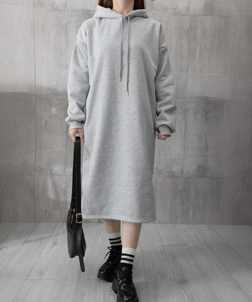 裏起毛 ロングパーカーワンピース 着やせ レディース 大人カジュアル ロングワンピース 体型カバー サイドスリット ゆったりフーディーワンピース スウェットワンピ 83JIXI-002