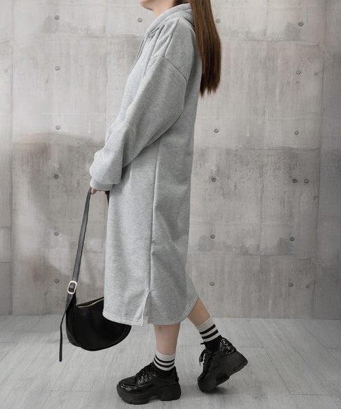 裏起毛 ロングパーカーワンピース 着やせ レディース 大人カジュアル ロングワンピース 体型カバー サイドスリット ゆったりフーディーワンピース スウェットワンピ 83JIXI-002