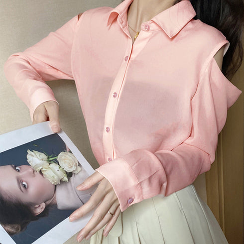 シアー シャツブラウス レディース 長袖 カジュアル シアーカーディガン 透け感 肩出しトップス 着やせ オフショルダー シャツさらり 涼しい 韓国ファッション 83JLDZ-001