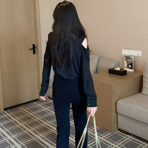 シアー シャツブラウス レディース 長袖 カジュアル シアーカーディガン 透け感 肩出しトップス 着やせ オフショルダー シャツさらり 涼しい 韓国ファッション 83JLDZ-001