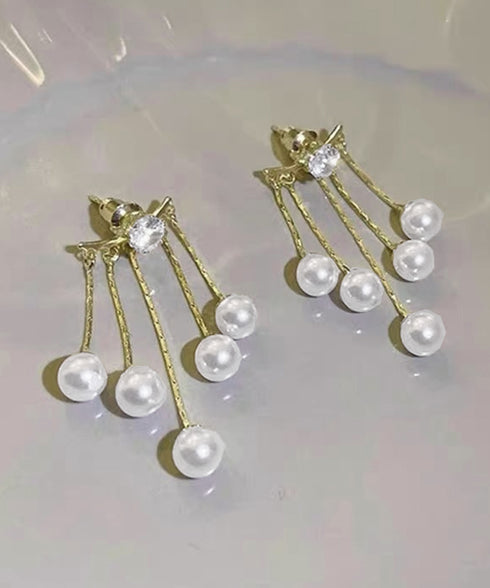 フェイクパールピアスキラキラロングピアス 上品パールチェーンピアス韓国風 フリンジアクセサリー 小顔見えフェミニンジュエリー 揺れるピアス大人可愛いビジュー耳飾り 83JUQI-001