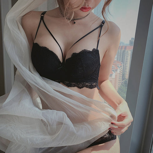 セクシーランジェリー ブラショーツセット 大人可愛い レース フロントクロスブラジャー 透けショーツ 下着セット 美胸 脇高ブラ小胸盛れる 谷間ブラ ワイヤーあり 83KAQI-002