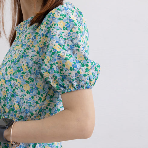 花柄 ロングワンピース レディース 春夏 大人可愛い リゾートワンピース クルーネック 総柄 パフスリーブ 半袖 サマーワンピ フラワー柄 体型カバー きれいめ 83KMIER-001