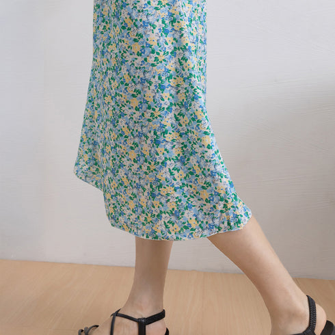 花柄 ロングワンピース レディース 春夏 大人可愛い リゾートワンピース クルーネック 総柄 パフスリーブ 半袖 サマーワンピ フラワー柄 体型カバー きれいめ 83KMIER-001