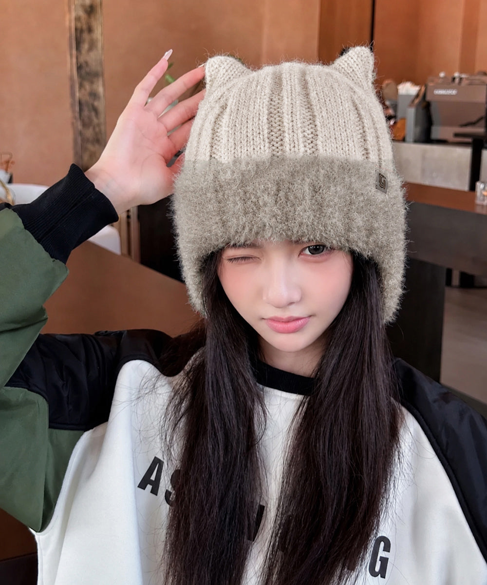 猫耳ニット帽小顔ファービーニー耳当て付き 詳細画像11