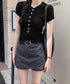 半袖ヘンリーネックtシャツ丸首カットソー フロントボタンtシャツレディース クルーネックtシャツ きれいめカジュアル 韓国風シンプルおしゃれ タイトトップス着やせ 83LUOSI-001