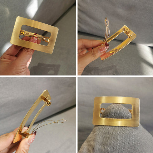 プレートバレッタ 韓国 スクエアフレーム メタル ヘアクリップ カッチン留め ヘアアクセサリー 幅広 ヘアピン ヘアアレンジ 髪留め カジュアル ワイドバレッタ 83LVHENG-002