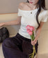 ワンショルダーTシャツオフショルダー夏服 レディース 片肩オフショルカットソー 無地 大人カジュアル セクシー tシャツ お洒落 夏トップス 肩出しカットソー半袖 83LYQYZ-002