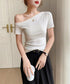 ワンショルダーTシャツオフショルダー夏服 レディース 片肩オフショルカットソー 無地 大人カジュアル セクシー tシャツ お洒落 夏トップス 肩出しカットソー半袖 83LYQYZ-002