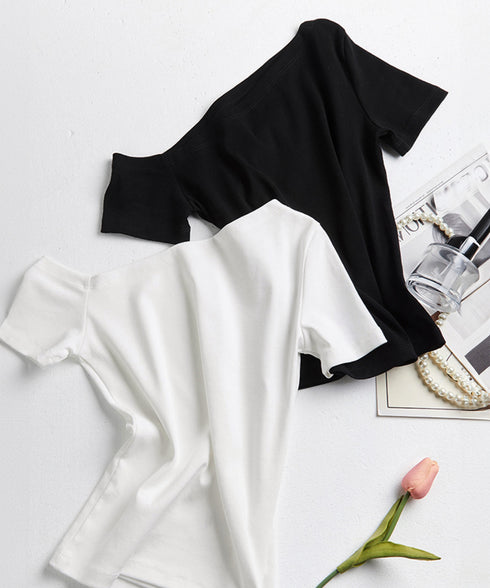 ワンショルダーTシャツオフショルダー夏服 レディース 片肩オフショルカットソー 無地 大人カジュアル セクシー tシャツ お洒落 夏トップス 肩出しカットソー半袖 83LYQYZ-002