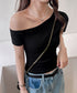ワンショルダーTシャツオフショルダー夏服 レディース 片肩オフショルカットソー 無地 大人カジュアル セクシー tシャツ お洒落 夏トップス 肩出しカットソー半袖 83LYQYZ-002