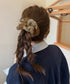 ヒョウ柄シャギーニットボリュームシュシュ 韓国風ヘアゴム ふわふわニットシュシュ 大人かわいいまとめ髪ゴム 秋冬ヘアアクセサリー人気レオパード柄アクセ簡単まとめ髪 83MEI-001