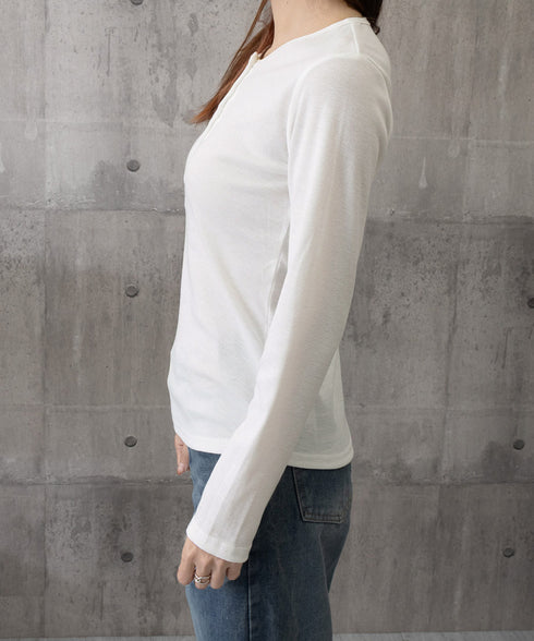 ハーフボタンカットソー長袖タイトtシャツ レディースヘンリーネックプルオーバー シンプル細見えTシャツ 着回しベーシックインナートップス フィットカットソー着やせ 83MIKE-001