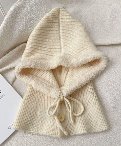 バラクラバニット帽ネックウォーマー一体型 暖かいフードウォーマー ボア防寒帽子耳当て付き 韓国風小顔帽子 可愛いペアルック帽子 防風ニットキャップ フードマフラー 83MQDZ-001