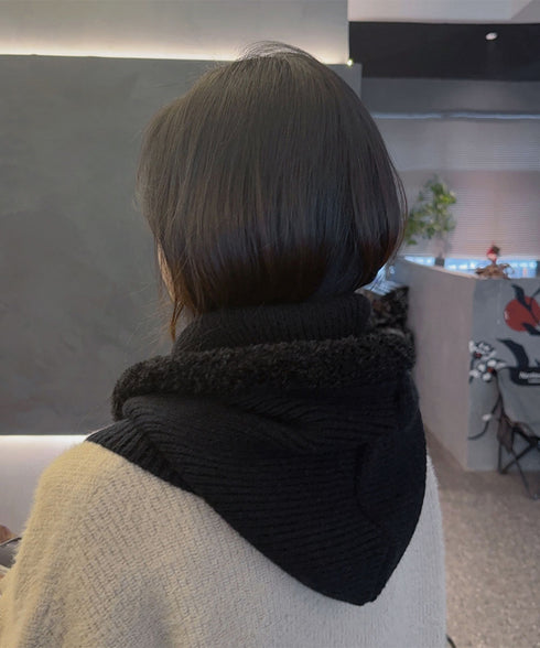 バラクラバニット帽ネックウォーマー一体型 暖かいフードウォーマー ボア防寒帽子耳当て付き 韓国風小顔帽子 可愛いペアルック帽子 防風ニットキャップ フードマフラー 83MQDZ-001