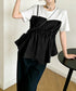 ドッキングペプラムブラウス 半袖トップス レディース ウエストマーク レイヤード風夏服 大人可愛い ウエストギャザートップス 体型カバーカットソーフレアシルエット 83MTHXZ-001