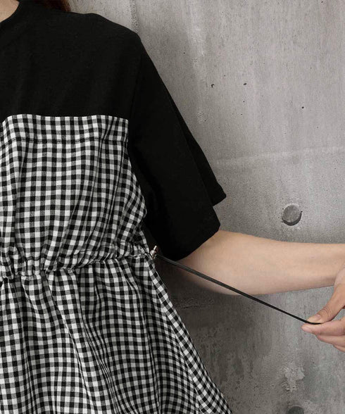 ドッキングペプラムブラウス 半袖トップス レディース ウエストマーク レイヤード風夏服 大人可愛い ウエストギャザートップス 体型カバーカットソーフレアシルエット 83MTHXZ-001