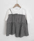ドッキングペプラムブラウス 半袖トップス レディース ウエストマーク レイヤード風夏服 大人可愛い ウエストギャザートップス 体型カバーカットソーフレアシルエット 83MTHXZ-001