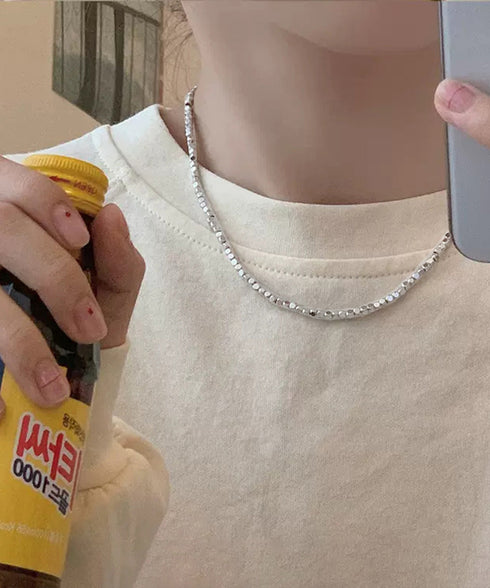 ハートモチーフ2連重ね付けネックレス人気 レディース韓国風シルバー ネックレス ハートペンダント ビーズチェーン首飾り スネークチェーン 大人可愛い華奢アクセ人気 83NINGKE-001