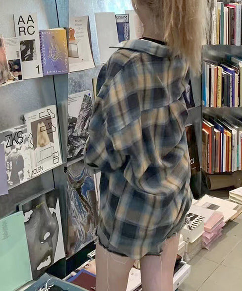レディースチェックシャツブラウスレトロ風 大人カジュアル チェック柄シャツ ゆったりシャツカーディガン 長袖ライトアウター 体型カバー羽織り韓国風ビッグシャツ四季 83OUQING-002