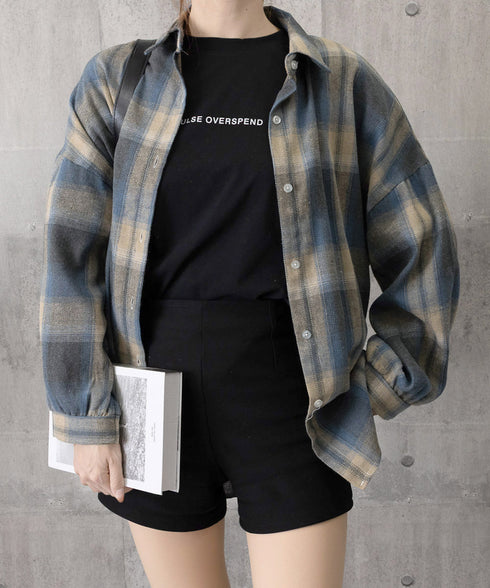 レディースチェックシャツブラウスレトロ風 大人カジュアル チェック柄シャツ ゆったりシャツカーディガン 長袖ライトアウター 体型カバー羽織り韓国風ビッグシャツ四季 83OUQING-002