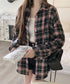 レディースチェックシャツブラウスレトロ風 大人カジュアル チェック柄シャツ ゆったりシャツカーディガン 長袖ライトアウター 体型カバー羽織り韓国風ビッグシャツ四季 83OUQING-002