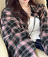 レディースチェックシャツブラウスレトロ風 大人カジュアル チェック柄シャツ ゆったりシャツカーディガン 長袖ライトアウター 体型カバー羽織り韓国風ビッグシャツ四季 83OUQING-002