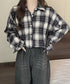 レディースチェックシャツブラウスレトロ風 大人カジュアル チェック柄シャツ ゆったりシャツカーディガン 長袖ライトアウター 体型カバー羽織り韓国風ビッグシャツ四季 83OUQING-002