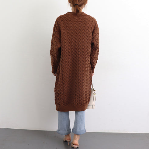 ケーブル編みニットカーディガンロング ニットカーディガン レトロ レディース 厚手 長袖 Vネック アウター 羽織り 秋冬 体型カバー 韓国風 ニットコート 83PYXS-006