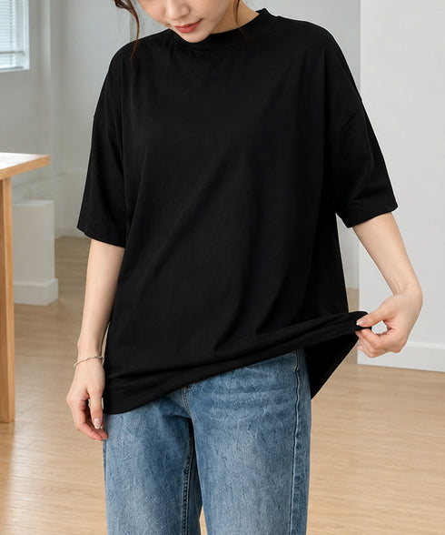 オーバーサイズTシャツ無地半袖レディース ゆったり おしゃれカットソー クルーネック ビッグtシャツ 大人カジュアルトップス 五分袖 体型カバー夏服 韓国風楽ちん 83QIANHUI-001