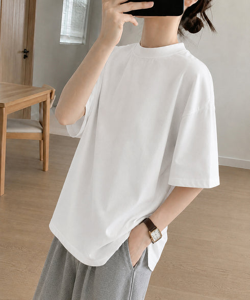 オーバーサイズTシャツ無地半袖レディース ゆったり おしゃれカットソー クルーネック ビッグtシャツ 大人カジュアルトップス 五分袖 体型カバー夏服 韓国風楽ちん 83QIANHUI-001