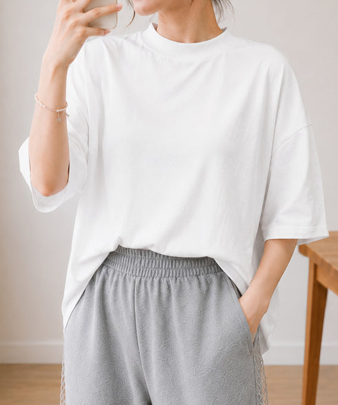 オーバーサイズTシャツ無地半袖レディース ゆったり おしゃれカットソー クルーネック ビッグtシャツ 大人カジュアルトップス 五分袖 体型カバー夏服 韓国風楽ちん 83QIANHUI-001