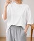 オーバーサイズTシャツ無地半袖レディース ゆったり おしゃれカットソー クルーネック ビッグtシャツ 大人カジュアルトップス 五分袖 体型カバー夏服 韓国風楽ちん 83QIANHUI-001