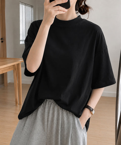 オーバーサイズTシャツ無地半袖レディース ゆったり おしゃれカットソー クルーネック ビッグtシャツ 大人カジュアルトップス 五分袖 体型カバー夏服 韓国風楽ちん 83QIANHUI-001