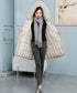 中綿ジャケット韓国風フェイクダウンコート レディース ミドル丈あったかアウター ヨーク付きコート ウエストマーク防風防寒コート ふわふわファーフード付きジャケット 83QUANLING-001
