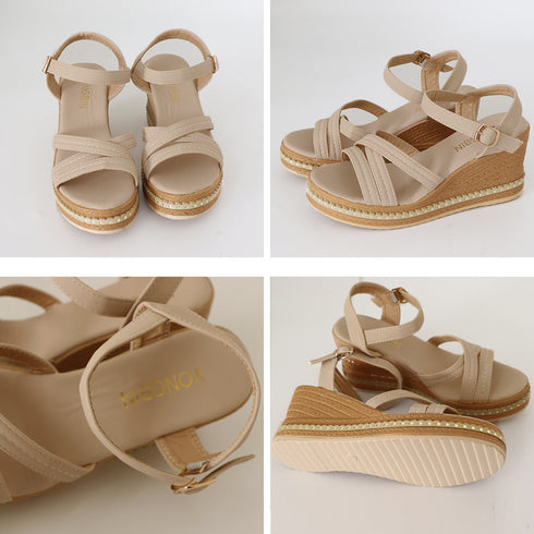 ウェッジソールサンダル 美脚厚底サンダル クロスベルト 軽量サンダル 韓国 アンクルストラップ サマーサンダル 歩きやすい お洒落 夏靴 8cmヒール 脚長綺麗目 83RAJL-009