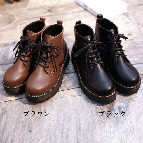 厚底ブーツ レディースショートブーツ韓国 トラックソールブーツ おしゃれ ボリュームソール 編み上げシューズ ローヒール靴 アンクルブーツ カジュアル靴 秋冬人気 83RAJL-010